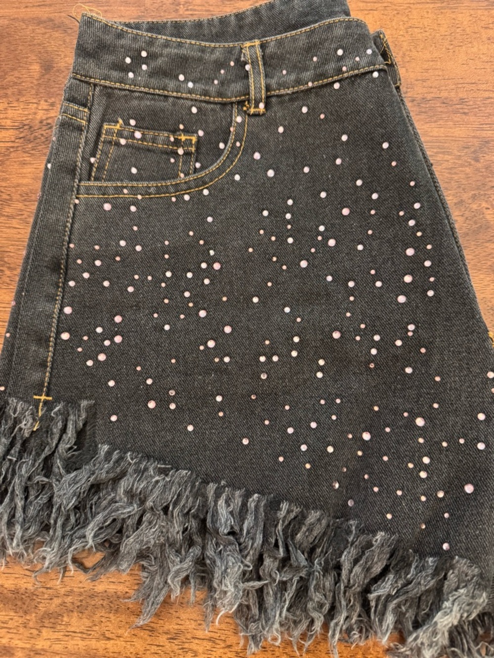 Peach Love California Black Studded Fringe Denim Shorts - Picture 3 of 4